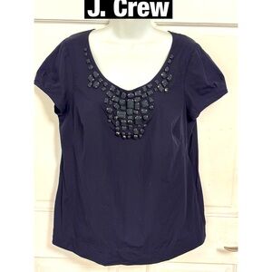 J. Crew black all cotton Beaded blouse Sz 12 Vintage‎ perfection
